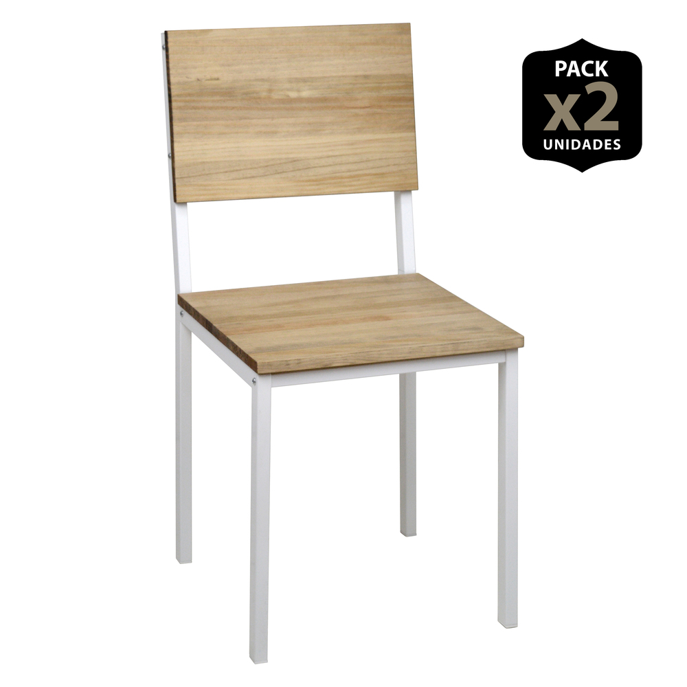 Pack 2 sillas icub desmontables 41X50x86cm Blanco en madera maciza de pino  acabado vintage estilo industrial Box Furniture – Crea Collection